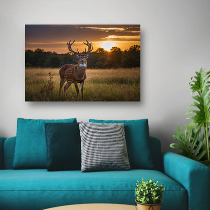 Prachtig hert bij zonsondergang in de natuur poster