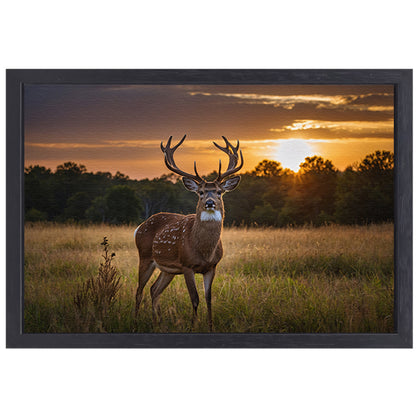 Prachtig hert bij zonsondergang in de natuur canvas met baklijst