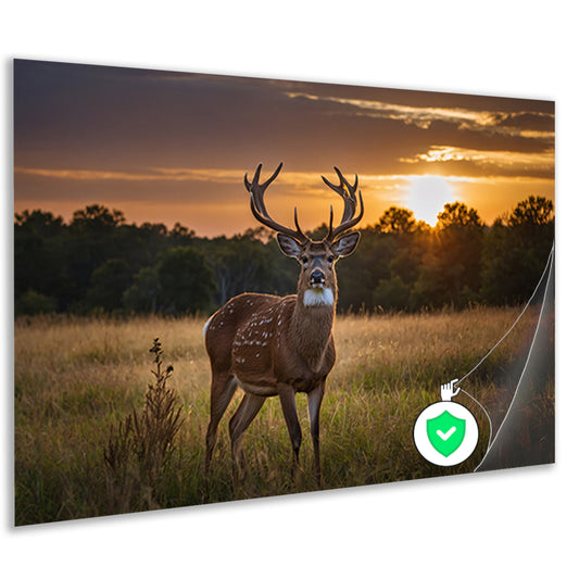 Prachtig hert bij zonsondergang in de natuur poster