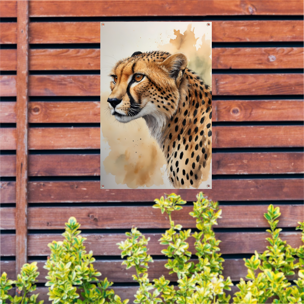 Waterverf Cheetah Portret in Kleur tuinposter