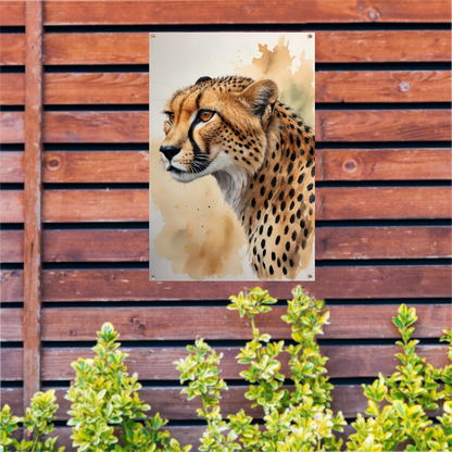 Waterverf Cheetah Portret in Kleur tuinposter