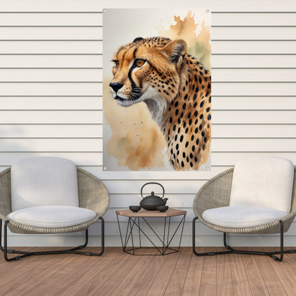 Waterverf Cheetah Portret in Kleur tuinposter