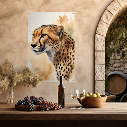 Waterverf Cheetah Portret in Kleur tuinposter