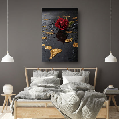 Elegante Rode Roos op Zwart Marmer acrylglas