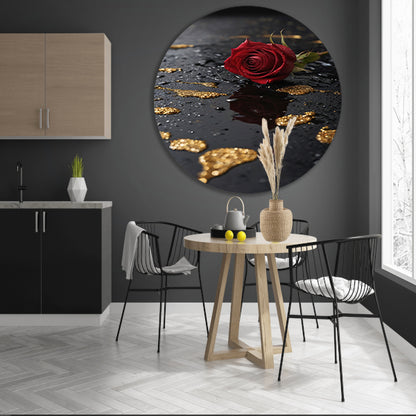 Elegante Rode Roos op Zwart Marmer forex muurcirkel