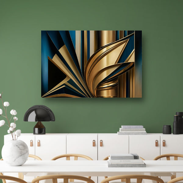Abstracte goud-blauwe lijnen kunstwerk canvas