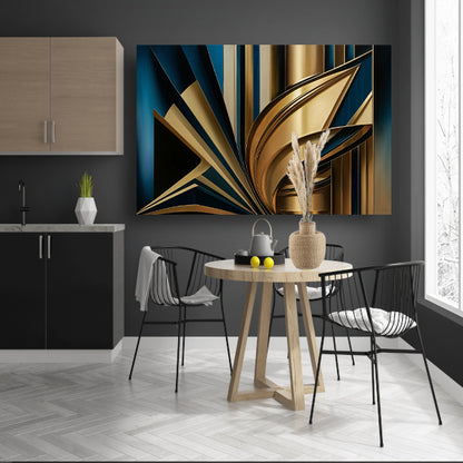 Abstracte goud-blauwe lijnen kunstwerk canvas