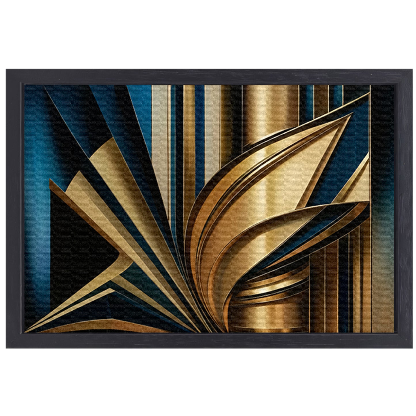 Abstracte goud-blauwe lijnen kunstwerk canvas met baklijst