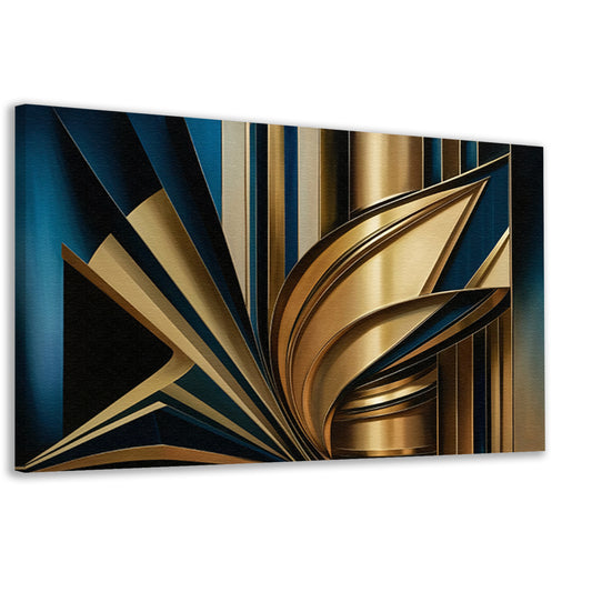 Abstracte goud-blauwe lijnen kunstwerk canvas