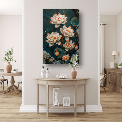 Modern kunst met turquoise lotusbloemen poster