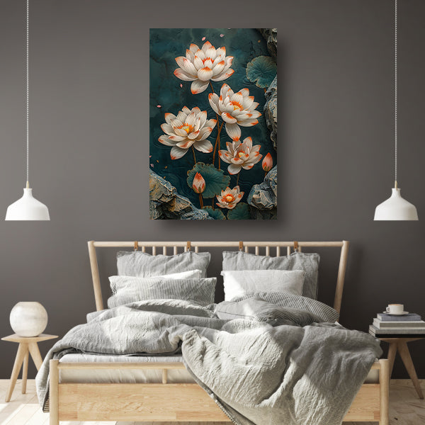 Modern kunst met turquoise lotusbloemen poster