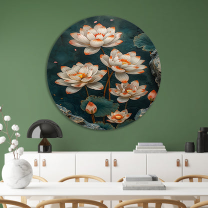 Modern kunst met turquoise lotusbloemen forex muurcirkel