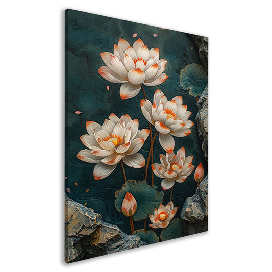 Modern kunst met turquoise lotusbloemen canvas