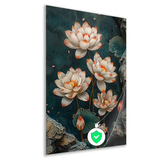 Modern kunst met turquoise lotusbloemen poster