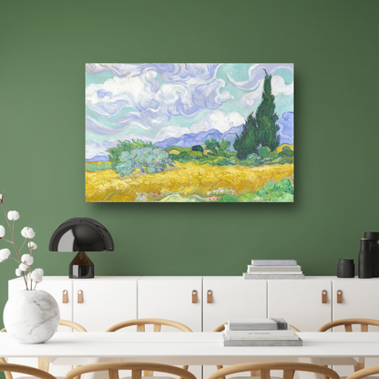 Tarweveld met cipressen - Vincent van Gogh canvas met baklijst