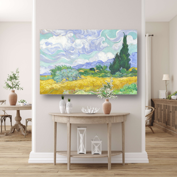 Tarweveld met cipressen - Vincent van Gogh canvas met baklijst
