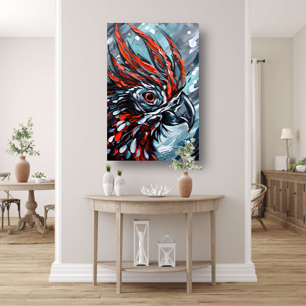 Abstract schilderij van kleurrijke papegaai poster