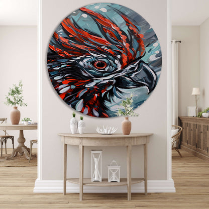Abstract schilderij van kleurrijke papegaai aluminium muurcirkel