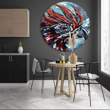 Abstract schilderij van kleurrijke papegaai aluminium muurcirkel