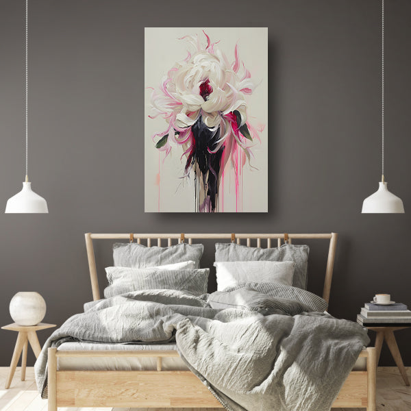 Abstracte Bloem met Druipende Verf in Moderne Stijl canvas