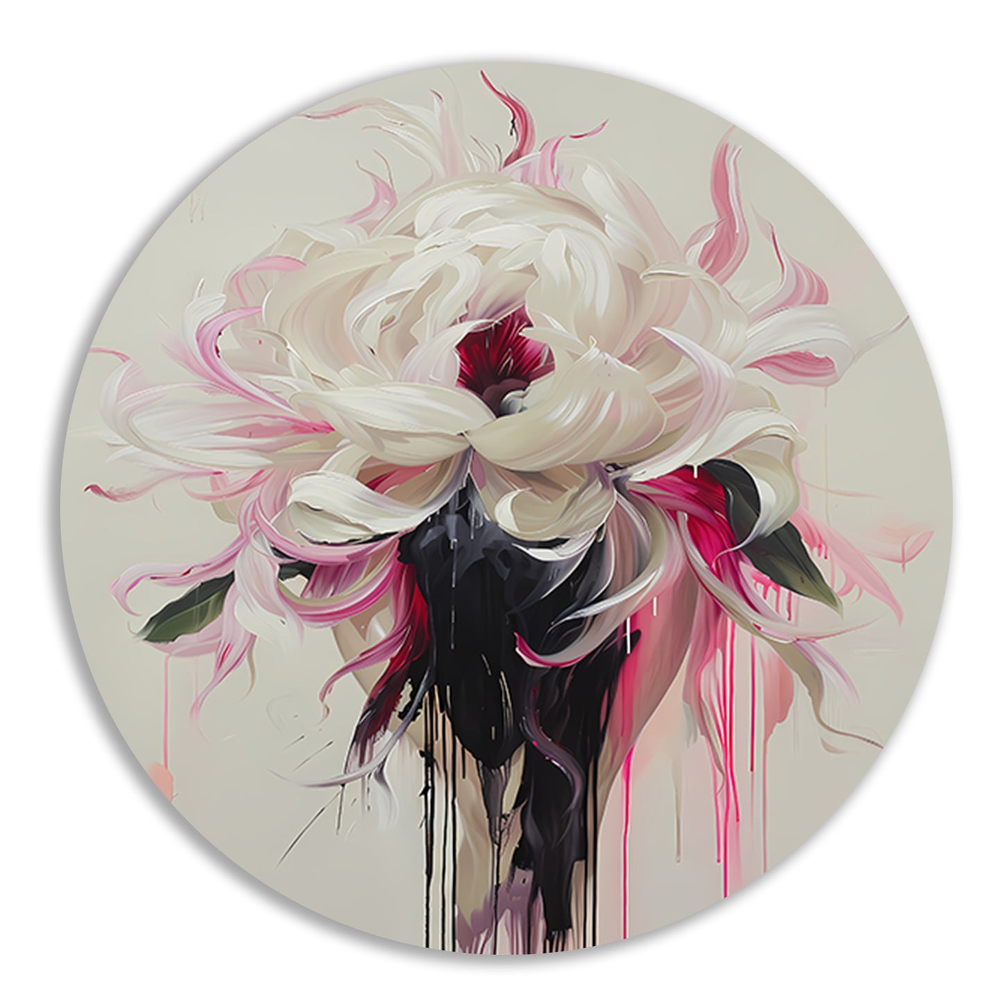 Abstracte Bloem met Druipende Verf in Moderne Stijl aluminium muurcirkel