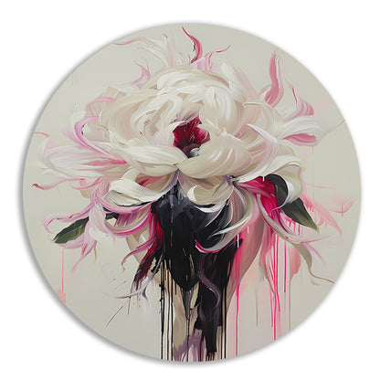 Abstracte Bloem met Druipende Verf in Moderne Stijl aluminium muurcirkel