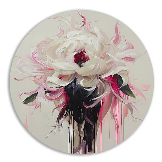 Abstracte Bloem met Druipende Verf in Moderne Stijl aluminium muurcirkel
