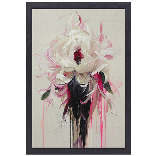 Abstracte Bloem met Druipende Verf in Moderne Stijl canvas met baklijst