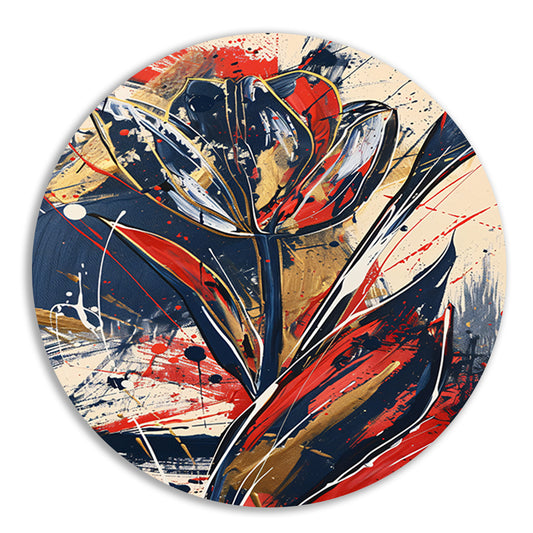 Abstracte tulpen kunst met dynamische kleuren aluminium muurcirkel