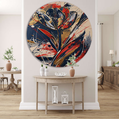 Abstracte tulpen kunst met dynamische kleuren aluminium muurcirkel