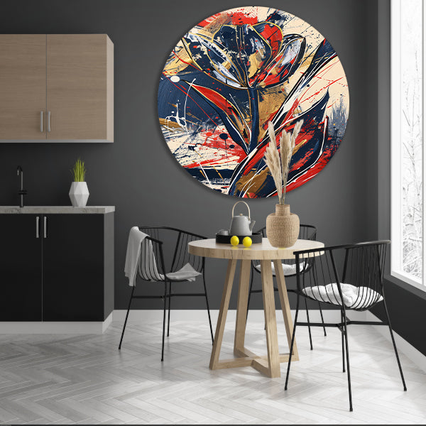 Abstracte tulpen kunst met dynamische kleuren aluminium muurcirkel