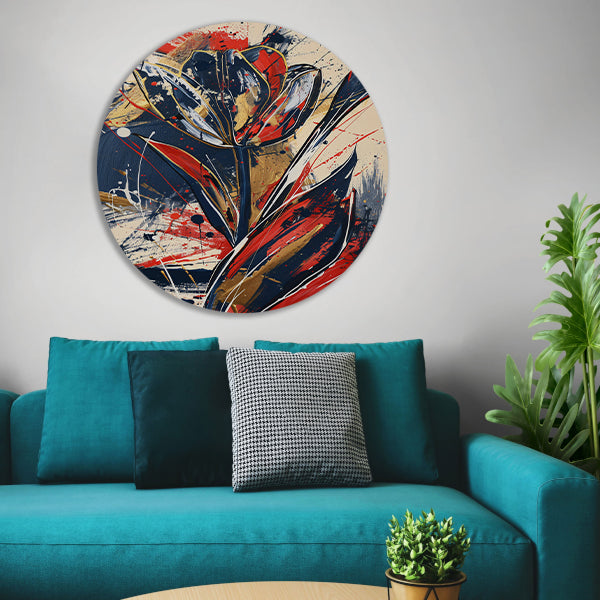 Abstracte tulpen kunst met dynamische kleuren aluminium muurcirkel