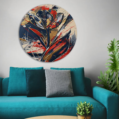 Abstracte tulpen kunst met dynamische kleuren aluminium muurcirkel