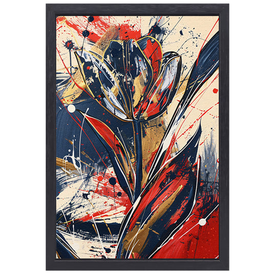 Abstracte tulpen kunst met dynamische kleuren canvas met baklijst