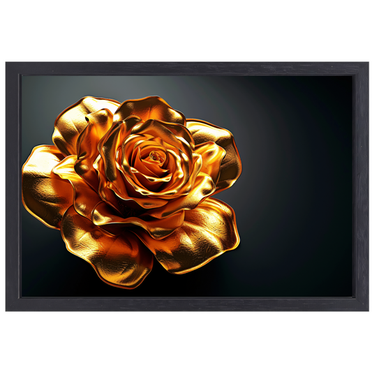 Gouden roos op zwart fluwelen achtergrond canvas met baklijst