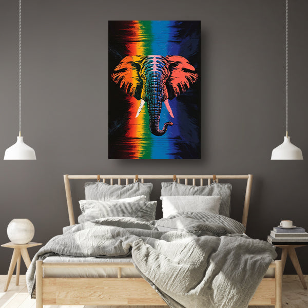 Kleurrijk olifant kunstwerk met regenboogkleuren poster