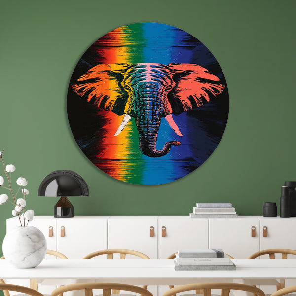 Kleurrijk olifant kunstwerk met regenboogkleuren forex muurcirkel