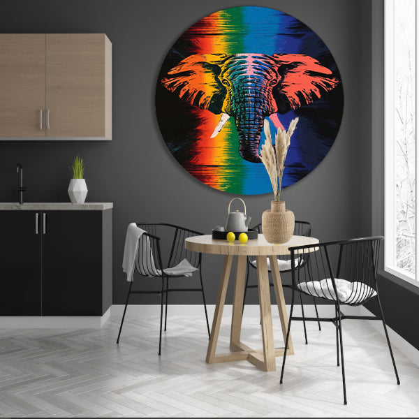 Kleurrijk olifant kunstwerk met regenboogkleuren forex muurcirkel