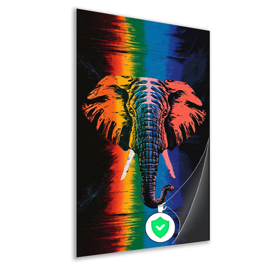 Kleurrijk olifant kunstwerk met regenboogkleuren poster