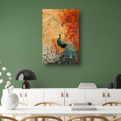 Kleurrijk abstract schilderij met een pauw canvas