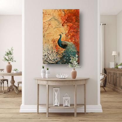 Kleurrijk abstract schilderij met een pauw canvas