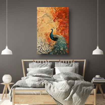 Kleurrijk abstract schilderij met een pauw canvas