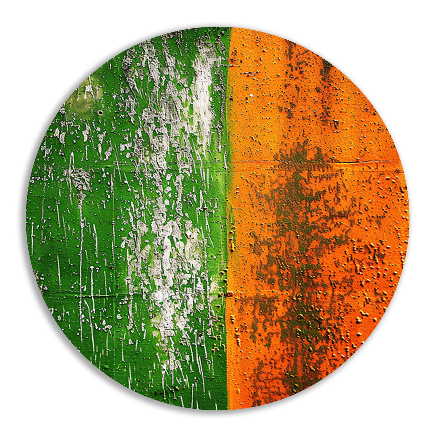 Abstract schilderij met groene en oranje tinten forex muurcirkel