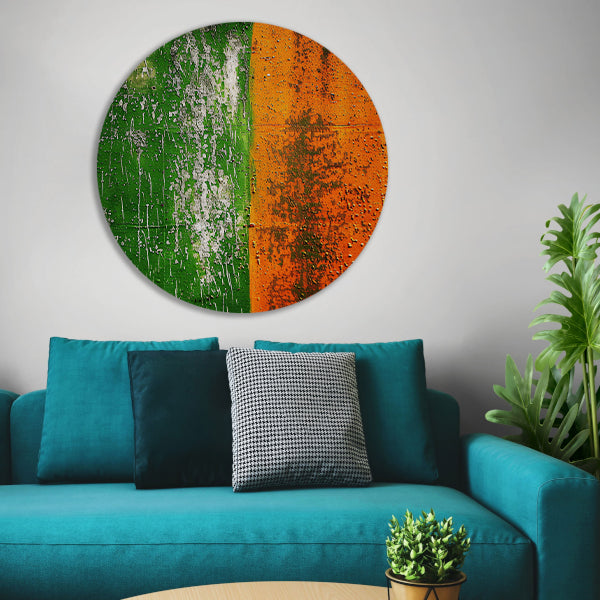 Abstract schilderij met groene en oranje tinten forex muurcirkel