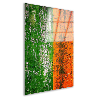 Abstract schilderij met groene en oranje tinten acrylglas