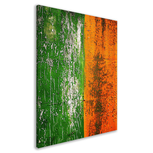 Abstract schilderij met groene en oranje tinten canvas