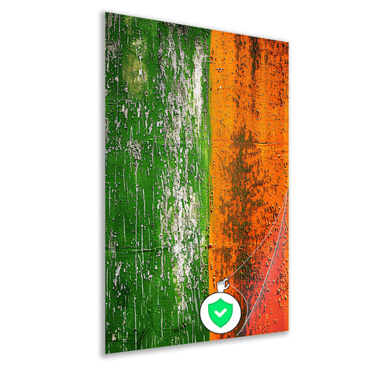 Abstract schilderij met groene en oranje tinten poster