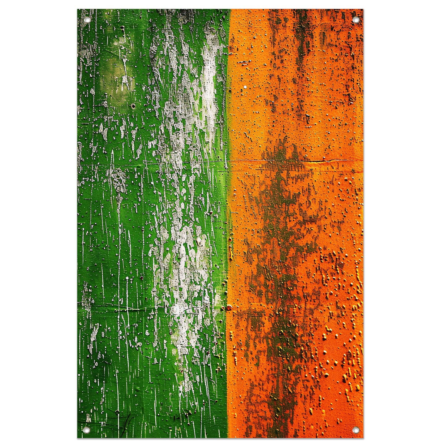 Abstract schilderij met groene en oranje tinten tuinposter
