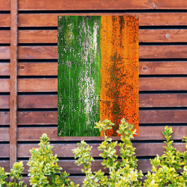 Abstract schilderij met groene en oranje tinten tuinposter