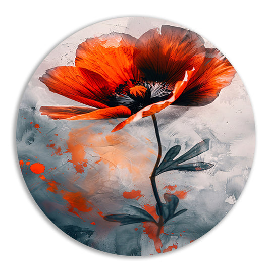 Schilderachtige digitale kunst van oranje bloem aluminium muurcirkel